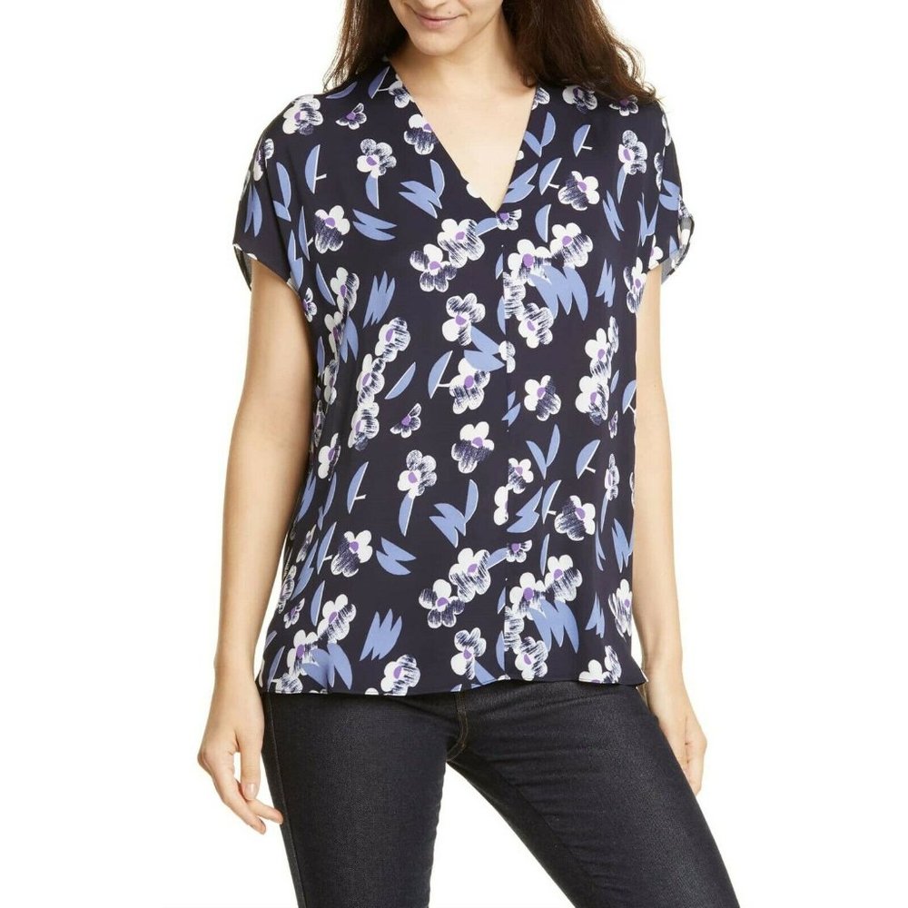 Lewit Women's Navy Blue Tahlia Floral V-Neck Top
